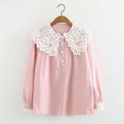 Crochet Lace Collar Half-placket Blouse