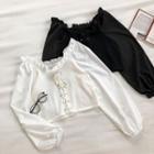 Plain Off-shoulder Lace-up Long-sleeve Top