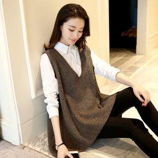 Set: Knit Vest + Plain Shirt