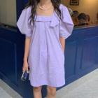 Square-neck Short-sleeve Shift Dress Taro Purple - One Size