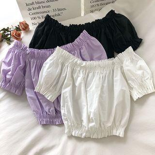 Off-shoulder Elastic-waist Crop Blouse