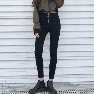 Ring-accent Elastic Slim-fit Pants