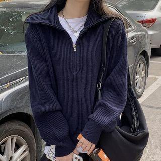 Half-zip Knit Top Navy Blue - One Size