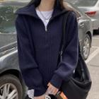 Half-zip Knit Top Navy Blue - One Size