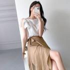 Sleeveless Ruffled Blouse / Asymmetrical Mini A-line Skirt