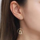 Moon & Star Rhinestone Asymmetrical Faux Pearl Dangle Earring 1 Pair - Asymmetric - Gold - One Size