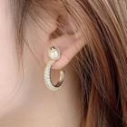 Faux Pearl Rhinestone Open Hoop Earring 1 Pair - Gold - One Size