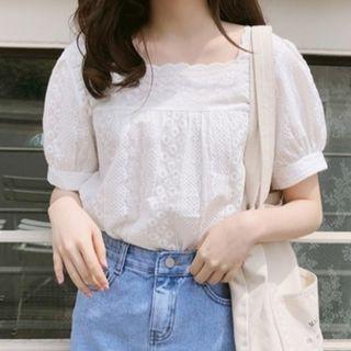Square Neck Lace-trim Blouse