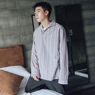 Stand-collar Striped Blouse