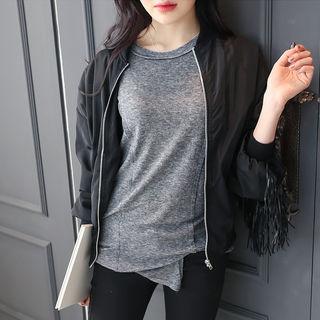 Zip-pocket Fringe-trim Bomber Jacket