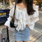 Ruffle Cold-shoulder Blouse White - One Size