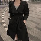 Lapel Tie-waist Plain Trench Coat In 2 Colors