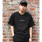 Crew-neck Lettering-embroidered T-shirt