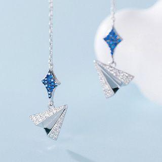 925 Sterling Silver Plane Dangle Earring S925 Sterling Silver - 1 Pair - Silver - One Size