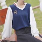Mock Two-piece Blouse Navy Blue - One Size