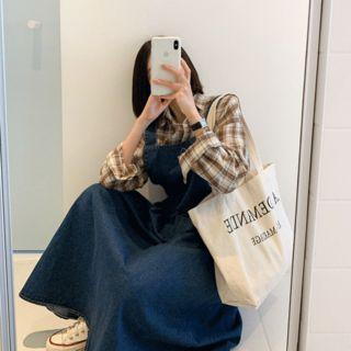 A-line Denim Suspender Dress Dark Blue - One Size