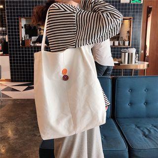 Buttoned Canvas Tote Bag