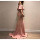 Off-shoulder Ruffled Sheath Evening Gown