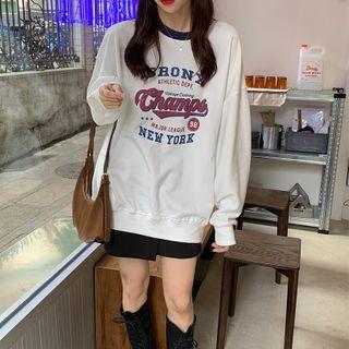 Contrast-collar Printed Pullover