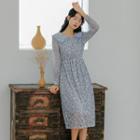 Mesh Panel Collared Long-sleeve Lace Dress