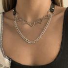 Heart Chain Layered Pendant Necklace Silver - One Size