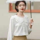Long-sleeve Frill Trim Collar Blouse White - One Size