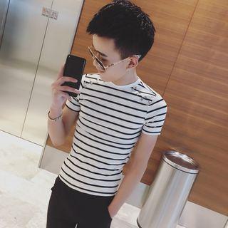 Studded Striped Short-sleeve T-shirt