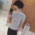 Studded Striped Short-sleeve T-shirt