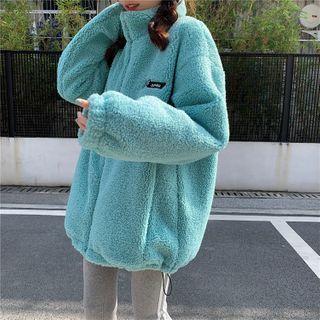 Mock-neck Faux Shearling Zip Coat