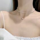 Faux Pearl Pendant Layered Choker Necklace 1 Pc - Double Layer Necklace - White - One Size