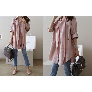 Tab-sleeve Notched-lapel Trench Coat