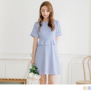 Short-sleeve Cuffed Peplum Dress