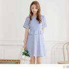 Short-sleeve Cuffed Peplum Dress