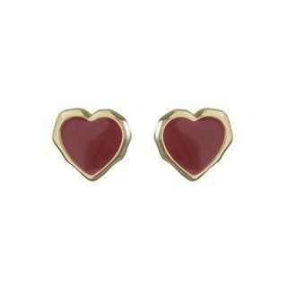 Heart Stud Earring 1 Pair - Gold & Brown - One Size