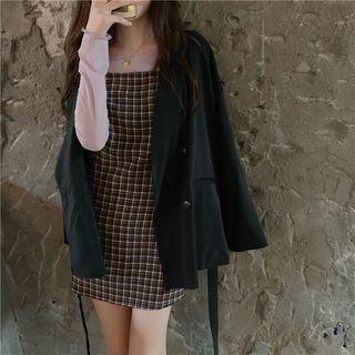 Long-sleeve Top / Plaid Strappy Dress
