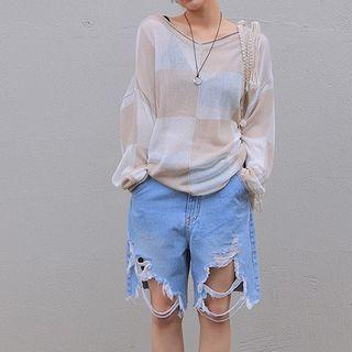 Checkerboard Pattern Knit Top