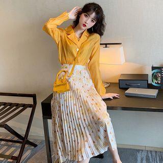 Long-sleeve Shirt / Midi Print Pleated Skirt