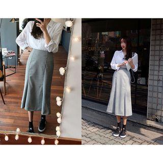 Zip-side Gingham Midi Skirt