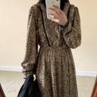 Turtleneck Long-sleeve Top / Long-sleeve Floral Midi A-line Dress