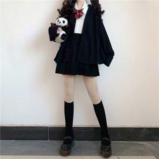 Plain Shirt / Cardigan / Bow Tie / Mini Pleated Skirt / Set