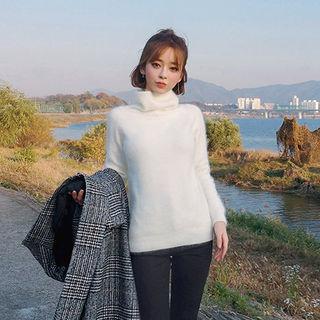 Turtleneck Wool Blend Furry Sweater