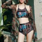 Set Of 2: Print High Waist Bikini + Print Cover-up