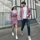 Couple Matching Long-sleeve Plaid Shirt / Long-sleeve Plaid Dress / Short-sleeve T-shirt