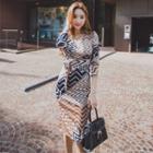 Chevron V-neck Tie-waist Sheath Dress