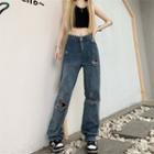 Low Rise Washed Distressed Wide Leg Jeans