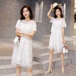Crochet Mesh Panel Short-sleeve Shift Dress