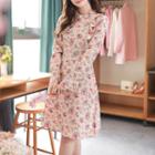 Frill-trim Tie-waist Floral Dress