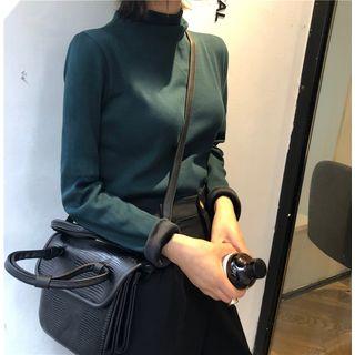 Fleece-lining Mock-turtleneck Long-sleeve T-shirt