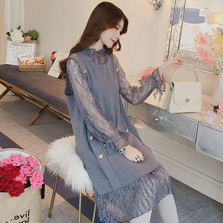 Set: Long-sleeve Lace Midi Dress + Sleeveless A-line Dress