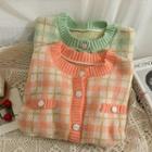 Plaid Crew-neck Loose Cardigan